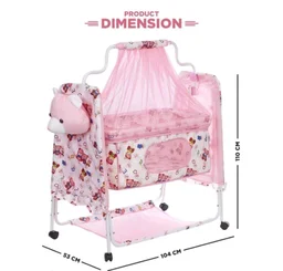 Cozy New Born Baby Cradle, Baby Swing, Baby Jhula, Baby Palna, Baby Bedding, Baby Bed, Crib, Bassinet with Mattress, Pillow, Mosquito Net for 0-9 Months (Pink) - Free Size, Pink, Cradle Material :Cotton, Jhula, Multipack 1